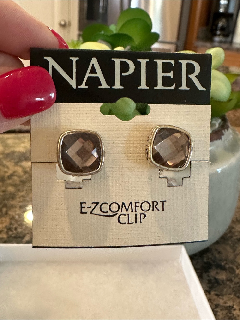 Napier E-Z Comfort Clip Earrings Purple Faceted Glass NEW